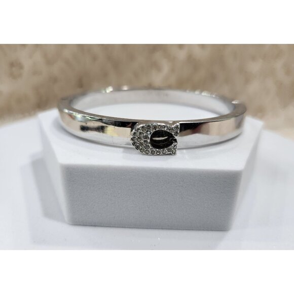 Coach Pave Signature "C" Silver-Tone Hinged Bangle Bracelet - Picture 1 of 5